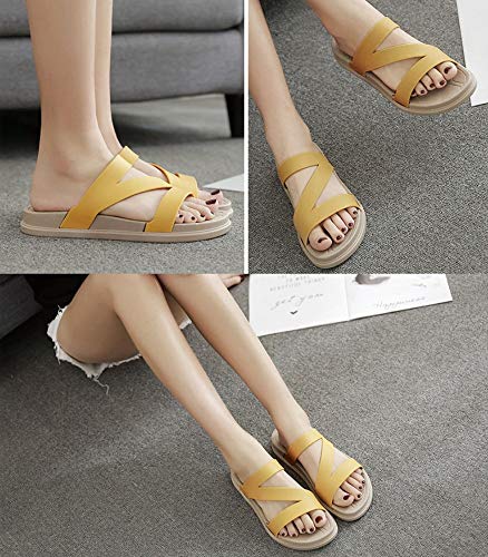 XL_nsxiezi Zapatillas de Plataforma para Mujer, Zapatillas de Playa Planas, 40, Amarillas.