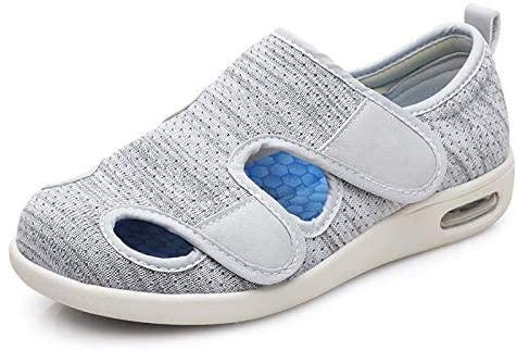 XRDSHY Zapatillas Diabéticas para Pies Artríticos Hinchados, Zapatos Anchos Y Transpirables para Ancianos, Zapatos Ortopédicos Ajustables, Zapatillas Cómodas,Gray-EU38