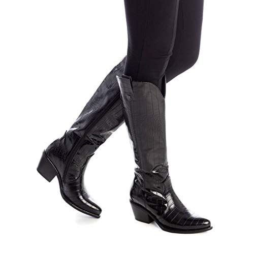 XTI - Bota Plana de Mujer campera - Cierre con Cremallera - Negro - 38 EU