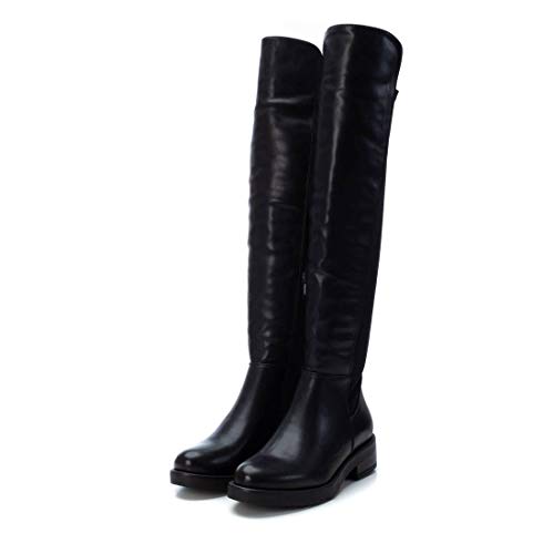 XTI - Bota Plana de Mujer mosquetera - Cierre con Cremallera - Negro - 39 EU