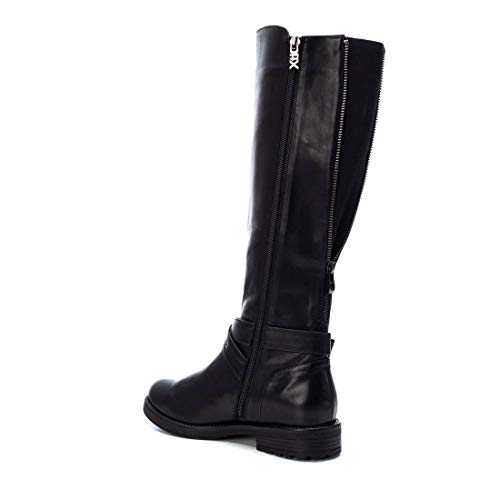 XTI - Bota Plana de Mujer Tipo Motera - Cierre con Cremallera - Negro - 39 EU