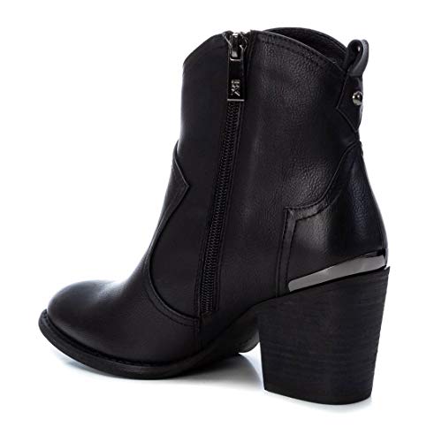 XTI - Botín Campera con Tacón Bajo para Mujer - Cierre con Cremallera - Color Negro