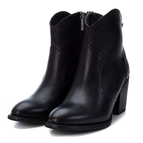 XTI - Botín Campera con Tacón Bajo para Mujer - Cierre con Cremallera - Color Negro