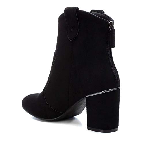 XTI - Botín Campera de Tela con Tacón Bajo para Mujer - Color Negro