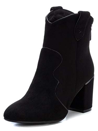 XTI - Botín Campera de Tela con Tacón Bajo para Mujer - Color Negro
