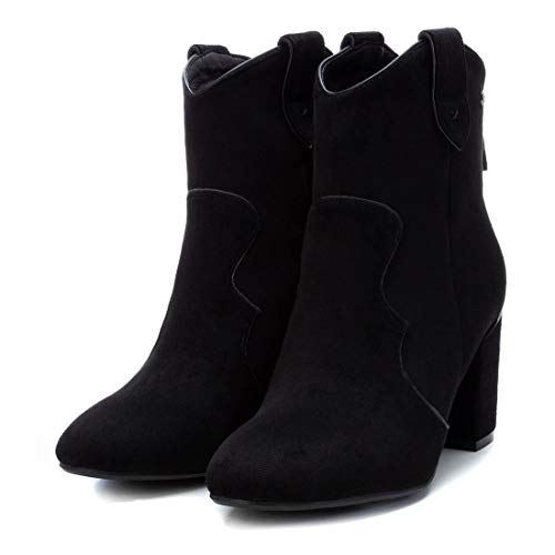 XTI - Botín Campera de Tela con Tacón Bajo para Mujer - Color Negro