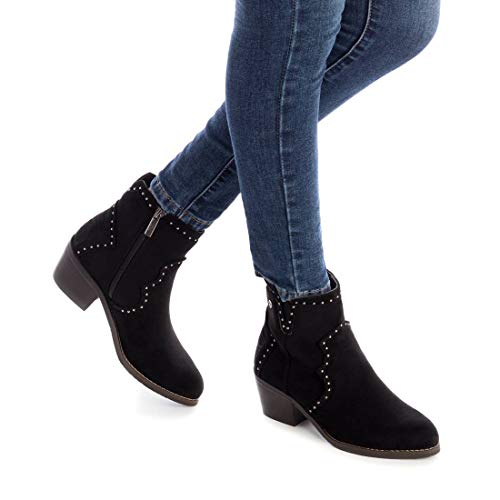 XTI - Botín Campera de Tela para Mujer - Cierre con Cordones - Color Negro