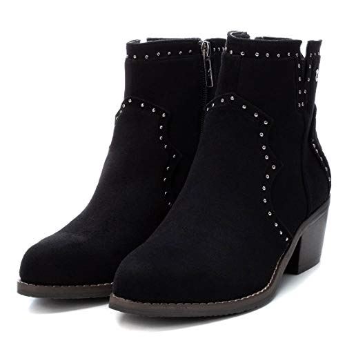 XTI - Botín Campera de Tela para Mujer - Cierre con Cordones - Color Negro