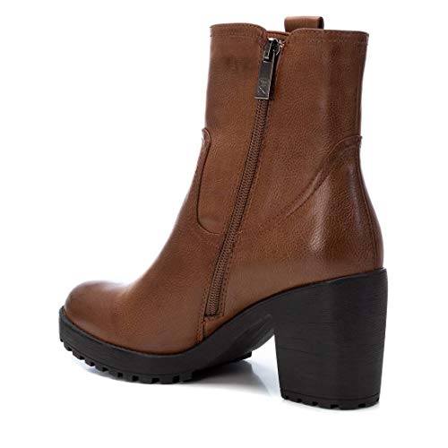 XTI - Botín Casual con Tacón para Mujer - Cierre con Cremallera - Color Marrón
