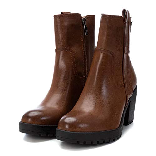 XTI - Botín Casual con Tacón para Mujer - Cierre con Cremallera - Color Marrón