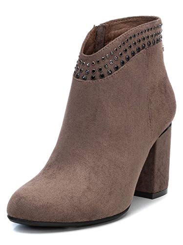 XTI - Botín Casual de Tela con Tacón Bajo para Mujer - Color Marrón