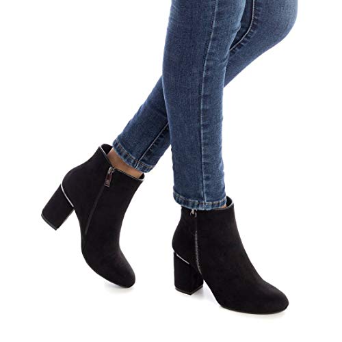 XTI - Botín Casual de Tela con Tacón Bajo para Mujer - Color Negro
