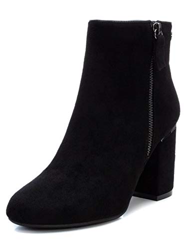XTI - Botín Casual de Tela con Tacón Bajo para Mujer - Color Negro