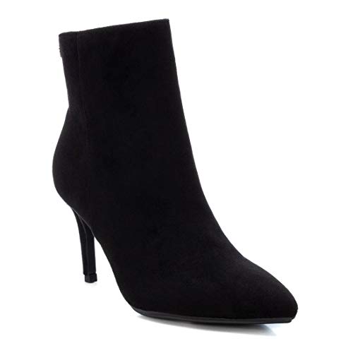 XTI - Botín Casual de Tela con Tacón para Mujer - Cierre con Cremallera - Color Negro