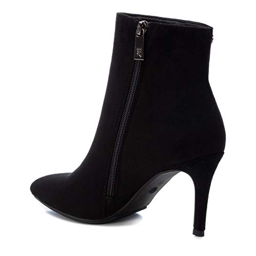 XTI - Botín Casual de Tela con Tacón para Mujer - Cierre con Cremallera - Color Negro