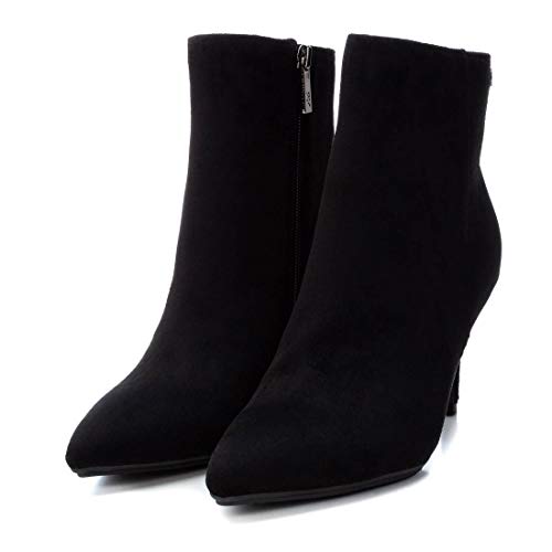 XTI - Botín Casual de Tela con Tacón para Mujer - Cierre con Cremallera - Color Negro