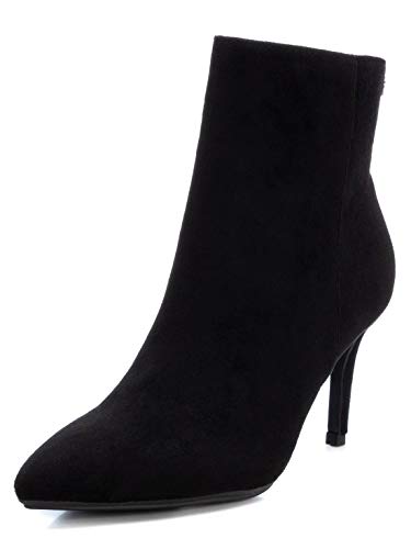 XTI - Botín Casual de Tela con Tacón para Mujer - Cierre con Cremallera - Color Negro
