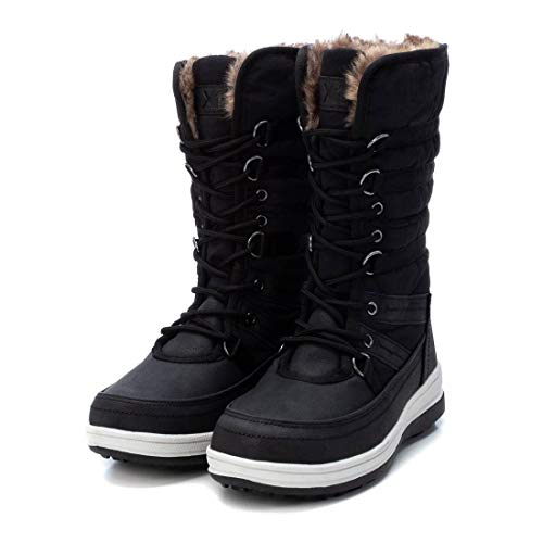 XTI - Botín Casual de Tela para Mujer - Cierre con Cordones - Color Negro