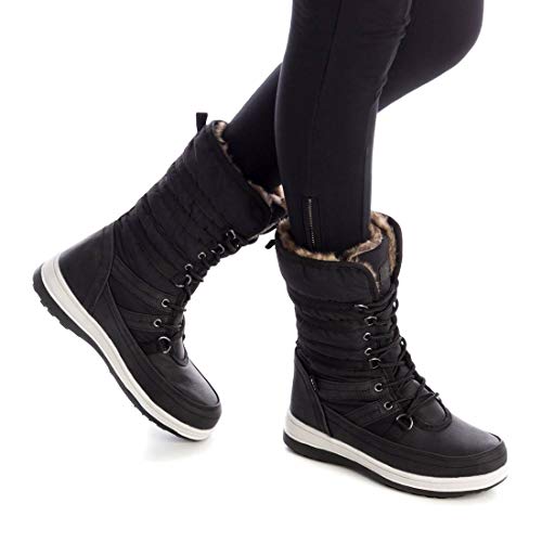 XTI - Botín Casual de Tela para Mujer - Cierre con Cordones - Color Negro