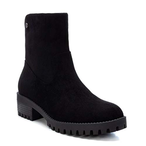 XTI - Botín Motera de Tela para Mujer - Cierre con Cremallera - Color Negro