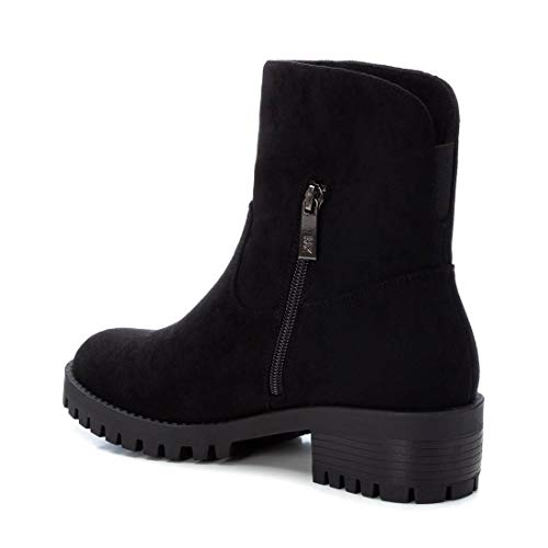 XTI - Botín Motera de Tela para Mujer - Cierre con Cremallera - Color Negro