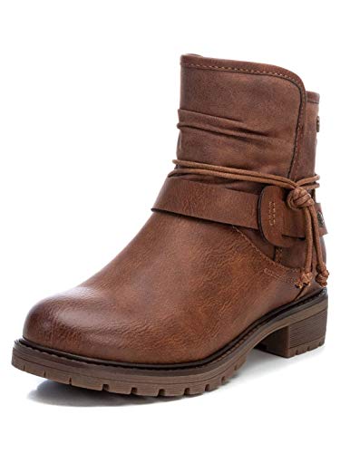 XTI - Botín Motera para Niña - Cierre con Cremallera - Color Camel - Talla 34