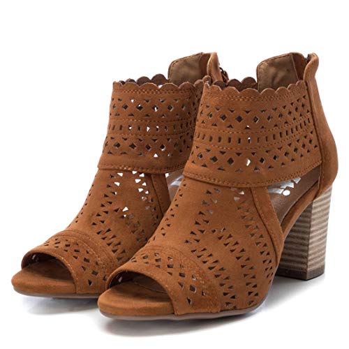 XTI - Botines para Mujer con Tacón Medio - Botines con Cremallera - Tacón 8 cm - Color Camel - Talla 37
