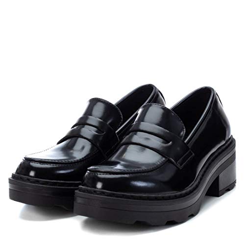 XTI - Zapato mocasín para Mujer - Tacón Cuadrado - Negro - 39 EU