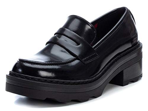 XTI - Zapato mocasín para Mujer - Tacón Cuadrado - Negro - 39 EU
