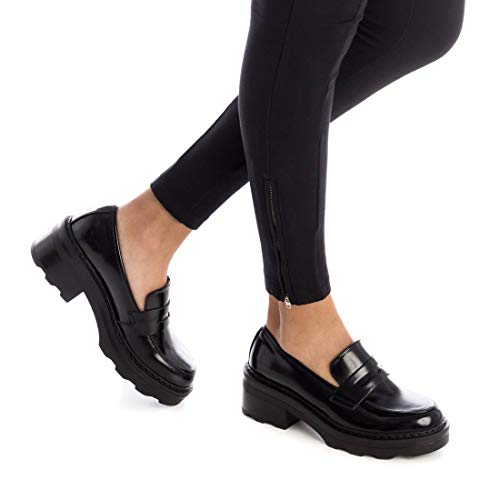 XTI - Zapato mocasín para Mujer - Tacón Cuadrado - Negro - 39 EU