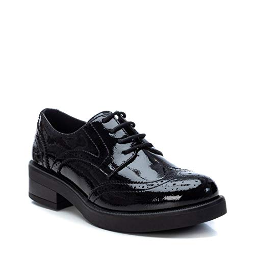 XTI - Zapato Oxford para Mujer - Cierre con Cordones - Negro - 38 EU