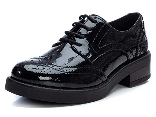XTI - Zapato Oxford para Mujer - Cierre con Cordones - Negro - 38 EU