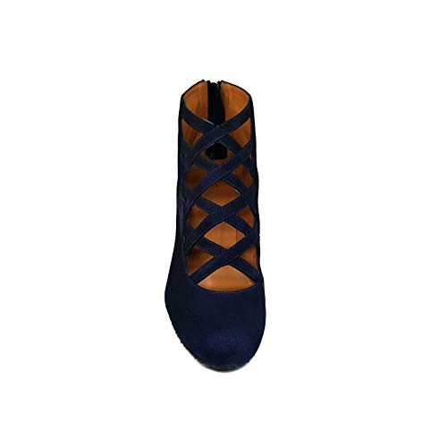 XUPPA - Botines Azules de Piel para Mujer con Tiras - Hechos en España - Cierre Cremallera - Tacon Ancho 7 cm - Forro Piel - Moda Tendencia Botas Elegantes - Ante Azul Marino - Azul 43 EU