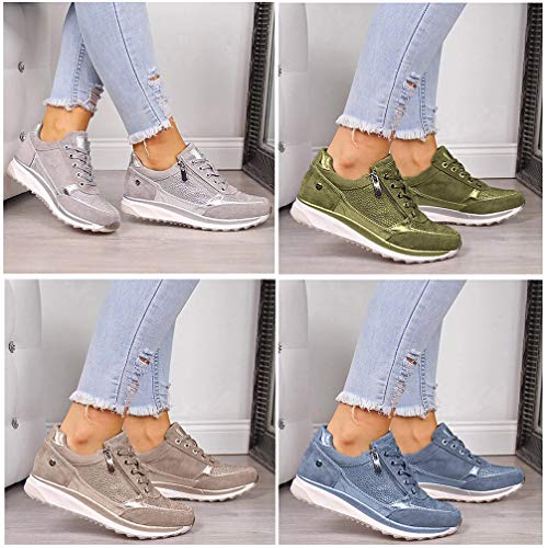 XXXZZL Moda Tacón de Cuña Bambas Mujer Plana Cómoda Zapatos Vulcanizados 2020 Ata para Arriba Cremallera Zapatillas para Mujer,Gris,38