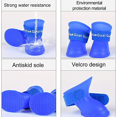 XYDZ 4 Piezas Botas de Lluvia para Perros Zapatos para Mascotas Antideslizante Botas Impermeables para Perros Pequeños Perrito (S)