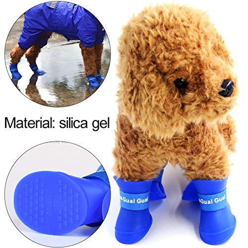 XYDZ 4 Piezas Botas de Lluvia para Perros Zapatos para Mascotas Antideslizante Botas Impermeables para Perros Pequeños Perrito (S)