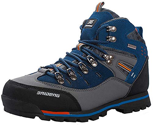 Yaer Botas de Montaña para Hombres, Impermeable Trekking Zapatos para Caminar Botines Al Aire Libre Gris Azul 41 EU