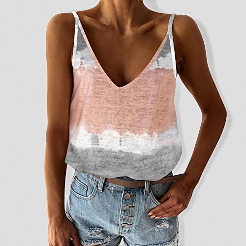 YANFANG Camiseta Moda para Mujer,Basica Suelto Verano T-Shirt,Color Block Tie-Dye Sin Mangas con Cuello En V Casual Tanques Tops （S-2Xl）,Multicolor,S/M/L/XL/XXL