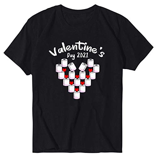 YANFANG Camiseta para Mujer Unisex Traje de Pareja de Manga Corta con Estampado de corazón de San Valentín Negro Gris Blanco