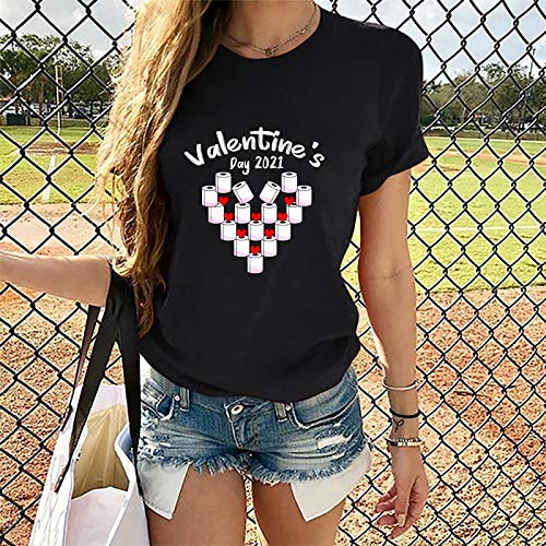 YANFANG Camiseta para Mujer Unisex Traje de Pareja de Manga Corta con Estampado de corazón de San Valentín Negro Gris Blanco