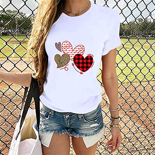 YANFANG Camiseta para Mujer Unisex Traje de Pareja de Manga Corta con Estampado de corazón de San Valentín Negro Gris Blanco