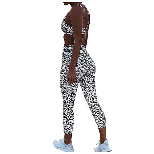 YANFANG Ropa Gym Conjuntos de Yoga Ropa de Mujeres Deportiva Sexy Ajustado Fitness Estampado de Leopardo Traje Deportivo chándal Gym Wear gimnacio Jogger,Push Up,Anticeluliticos Blanco