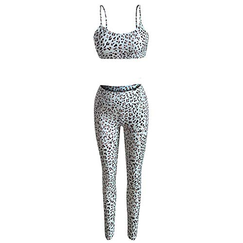 YANFANG Ropa Gym Conjuntos de Yoga Ropa de Mujeres Deportiva Sexy Ajustado Fitness Estampado de Leopardo Traje Deportivo chándal Gym Wear gimnacio Jogger,Push Up,Anticeluliticos Blanco