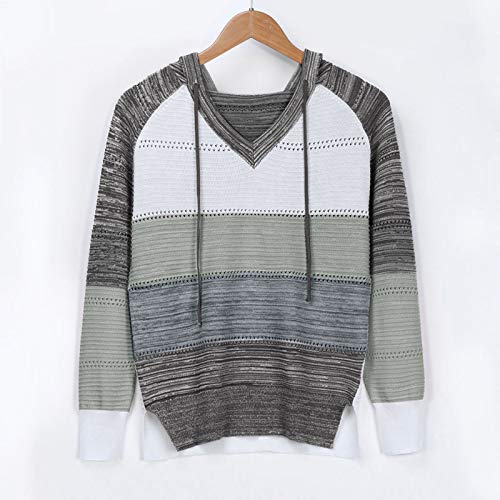 YANFANG Sudadera con Capucha para Mujer de Punto Invierno Casual de Color sólido con Cuello en v Manga Larga suéter Blusa Tops Sweatshirt Invierno