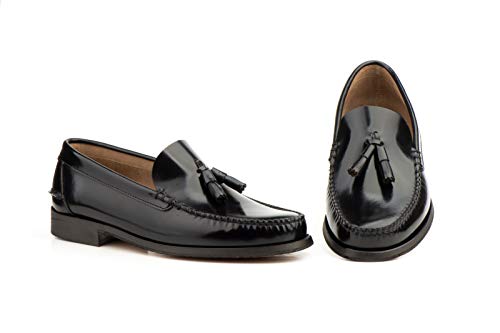 Yemani Castellanos de Hombre con borlas Piel con Suela Cuero Piel Cosida Talla 39 al 46. - Hombre Talla: 42 Color: Negro