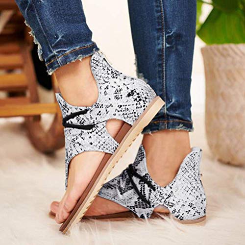 Yesgirl Mujer Sandalias Planas Casual Leopardo Zapatos De Verano Sandalias Mujeres Peep Toe Encaje Up Impresión Clip Toe con Cremallera Planas Playa Sandalias Serpiente 37 EU