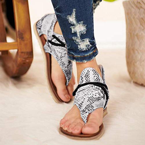 Yesgirl Mujer Sandalias Planas Casual Leopardo Zapatos De Verano Sandalias Mujeres Peep Toe Encaje Up Impresión Clip Toe con Cremallera Planas Playa Sandalias Serpiente 37 EU