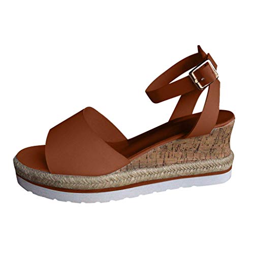Yesmile Zapatillas Mujer Verano 2020 Fondo Grueso Sandalias Punta Abierta Cuero Fondo Plano Zapatos Zapatillas Simple Sandalias de Vestir para Mujer