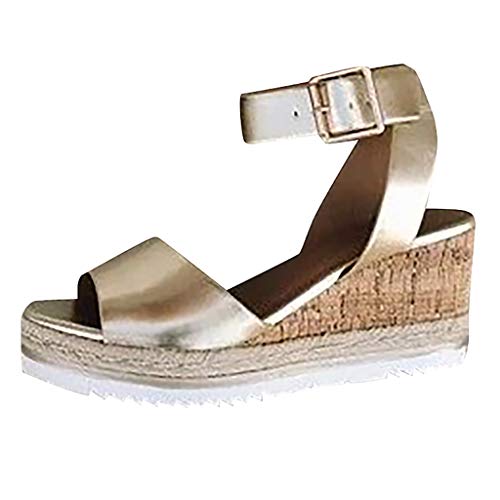 Yesmile Zapatillas Mujer Verano 2020 Fondo Grueso Sandalias Punta Abierta Cuero Fondo Plano Zapatos Zapatillas Simple Sandalias de Vestir para Mujer