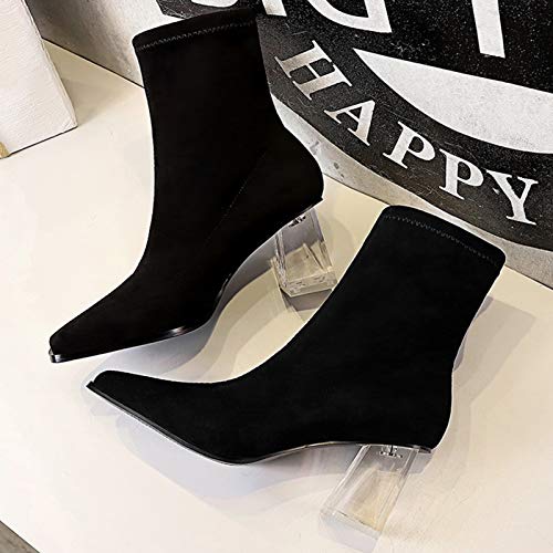 Yhjmdp Botas de tacón Alto, Zapatos de Mujer, Botines Moda para Club Nocturno tacón Transparente Botas Sexy,A,35